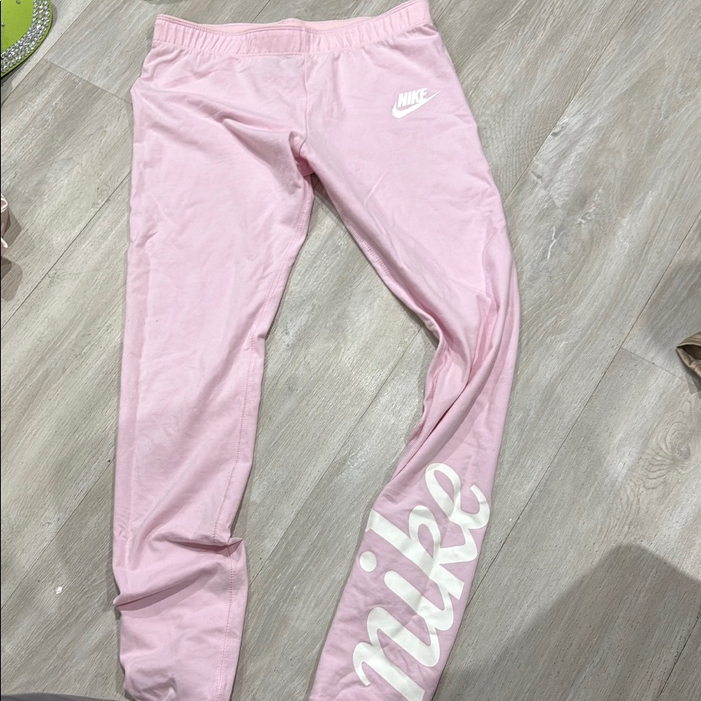 Nike Pink and White Leggings with Logo